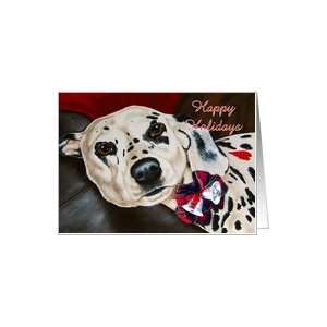  Christmas Happy Holidays, Dalmatian dog with plaid bow and 