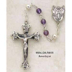  Sterling Silver Rosary, 6mm Semi Precious Amethyst, Deluxe 