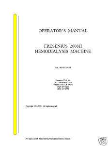 Fresenius 2008H Hemodialysis Dialysis Operation Manual  