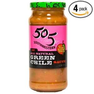 505 Southwest Sauce, Hot Green Chile, 16 Ounce Glass Bottle (Pack of 4 