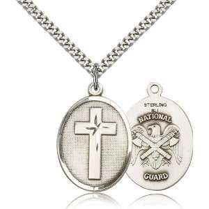  .925 Sterling Silver Cross / National Guard Medal Pendant 