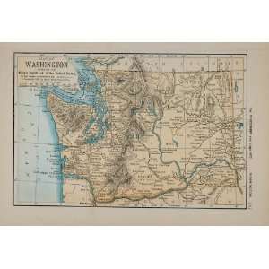  1891 Print Map Washington State Geographical Geography 