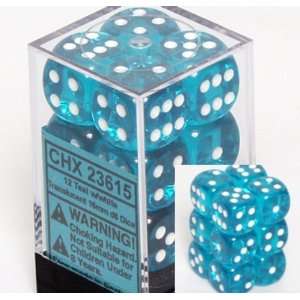   16mm d6 Teal w/White Dice Block 12 pipped dice Toys & Games