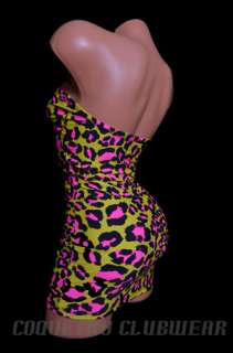 Neon UV GLOW Yellow & Pink Leopard Print Sexy Clubwear Lycra Mini 