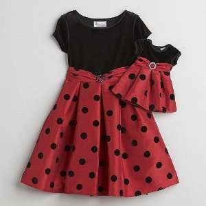 Dollie & Me Black/Red Polka Dot Holiday Dress Size 2T & Matching 18 