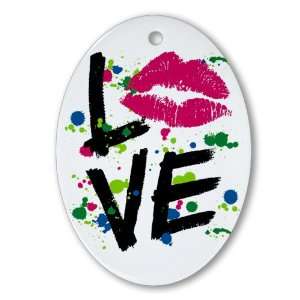  Ornament (Oval) LOVE Lips   Peace Symbol 