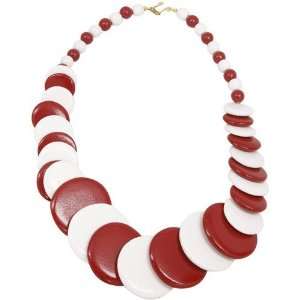  Red White Escalating Wooden Bead Necklace Sports 