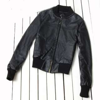 Brown Black Womens Faux Leather Zip Short Coat Jacket  