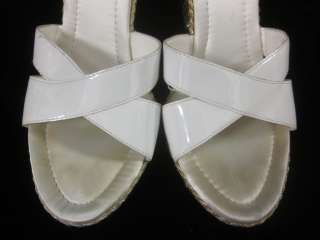 NINE WEST White Gold Patent Leather Wedges Heels Sz 8  