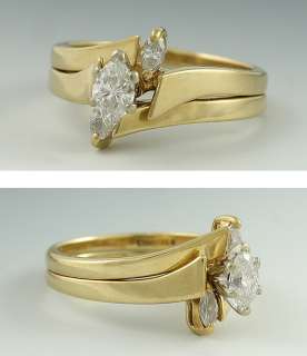 EXQUISITE 14K GOLD MARQUEE DIAMOND ENGAGEMENT RING SET  