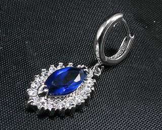 Xmas Fashion Jewelry 17mm Marquise Cut Blue Sapphire White Gold GP 