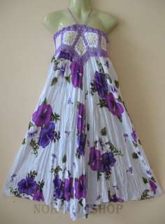 Hippy Gypsy Boho Crochet Waist Hawaii Summer Flower Print Long Skirt 