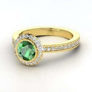  Roxanne Ring, Round Emerald 14K Yellow Gold Ring with 
