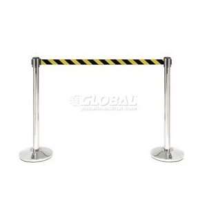 Polished Stainless Steel Crowd Control Stanchion With 7 1/2 Ft Yellow 