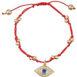 Trendy Matte Gold Tone Crystal Evil Eye Charm on Red String Bracelet