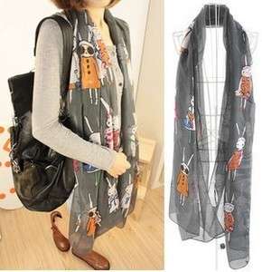 G1828 New Womens color rabbit pattern scarf shawls  