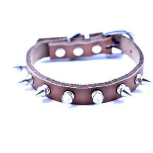  Small Spiked Leather Dog Collar Brown