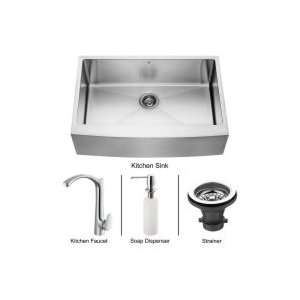 Vigo Industries Farmhouse Kitchen Sink, Faucet, Strainer and Dispenser 