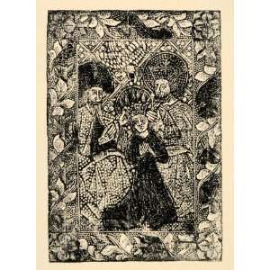  1908 Coronation Virgin Crown Dotted Medieval Print 