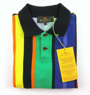 New ETRO Milano Italy Cotton Knit Multi Color Striped Polo Shirt M NWT 