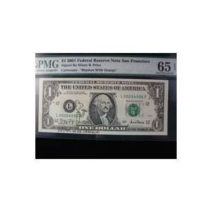  Signed Price, Hilary B. $1 2001 Federal Reserve Note San 