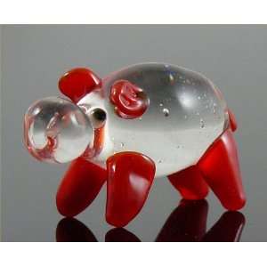  Hippo/Hippopotamus Clear & Red glass Figurine approx. 1.3 