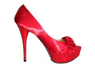 New Red Peep Toe Satin Bow Tie Platform Dress Heels  