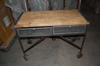 Industrial Metal & Wood Table w/ Drawers   Furniture  
