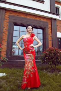 Prom Mermaid Cheongsam Long Peacock Bridal Gown Dress/Bridesmaid 