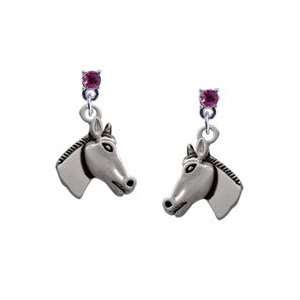  Horse Head Hot Pink Swarovski Post Charm Earrings [Jewelry 