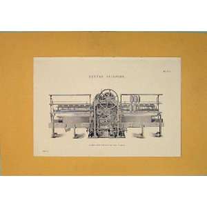 Cotton Spinning Machine Design Antique Print Old C1860
