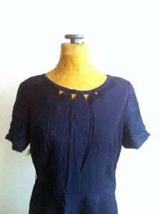 VINTAGE ~ 1940s ~ NAVY BLUE COCKTAIL DRESS EYELETS METAL SIDE ZIPPER 