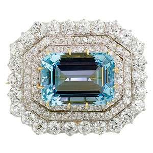   Victorian 18K Gold Platinum Aquamarine Diamond Pendant Brooch  