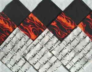30 6 HARLEY DAVIDSON Script Red Flames & Black Quilt Fabric Squares 