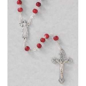 21 Silver Plated Rosary   Divine Mercy, 7mm Red Beads and 