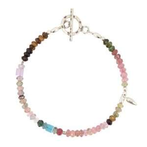 Mulit Colored Tourmaline Gemstone Bead Toggle Bracelet with Sterling 