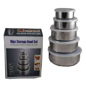    10 Piece Stainless Steel Storage Bowl Container Set