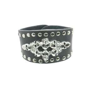  8 Skull Head Black Leather Heavily Metal Style with Studed 