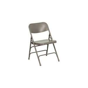   Triple Braced & Quad Hinged Gray Metal Folding Chair