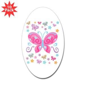  Sticker (Oval) (10 Pack) Pretty Butterflies And Flowers 
