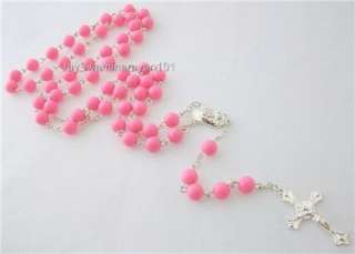 Pink Beaded Madonna Womens Girls Rosary Necklace 31  