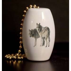  Wolf Pair Porcelain Fan / Light Pull