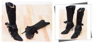 Womens punk Faux suede Ribbon zipper knee high boots  