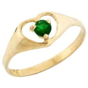  14k Yellow Gold May Birthstone Synthetic Emerald Heart 