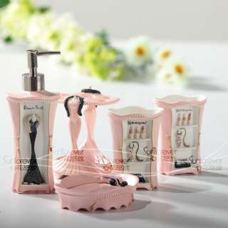 Gorgeous 5 PCS Bathroom Accessories Set Style G Pink Color  