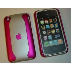 Apple iPhone Dual 2 Tone Hot Pink / Silver Hard Back Case Cover 3G 3GS 