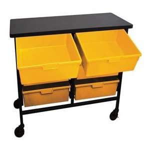 Mobile Work Center With 6 Double Extra Wide Yellow Storage Trays