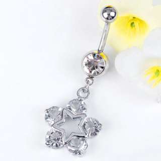 14G Clear Crystal STAR* Dangle Ball Belly Navel Ring 1P  