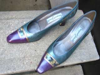 MARGARET JERROLD Teal Purple Gold Heels Pumps Used Shoes 10  