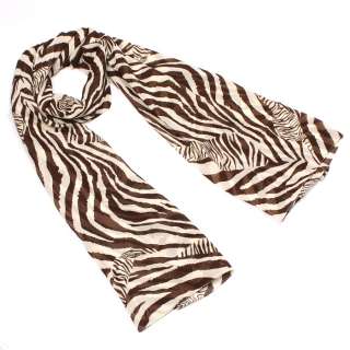 Women Fashion Brown Zebra Stripes Long Soft Wrap Shawl Scarf 27×74 